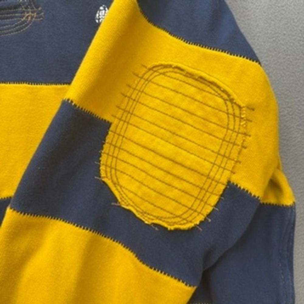 Trailer Vintage Fit Rugby Shirt Long Sleeve XXL Yellow Navy Striped Elbow Patch - Picture 8 of 11